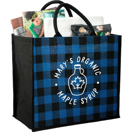 Buffalo Plaid Printed Jute Tote 1