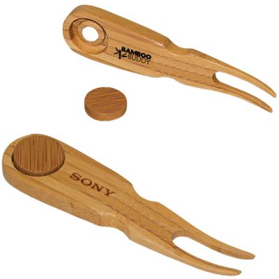 Bamboo Golf Divot Repair Tool With Magnetic Ball Marker 1