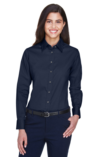 Harriton Ladies' Easy Blend Long-Sleeve Twill Shirt with St