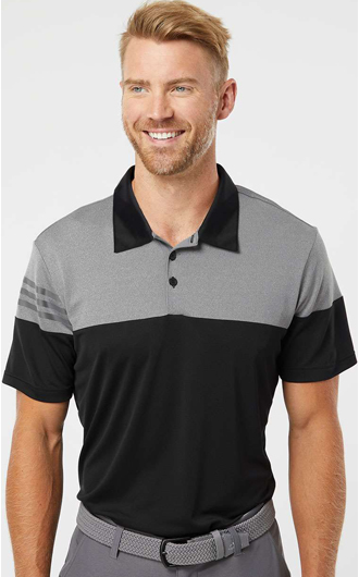 Adidas - Heathered 3-Stripes Colorblock Sport Shirt
