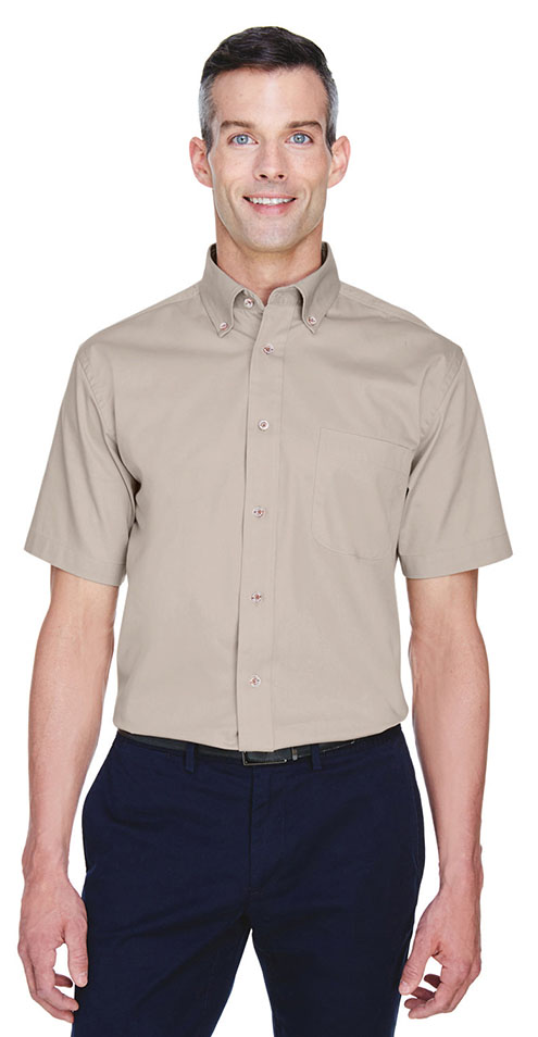 Harriton Men's Easy Blend Short-Sleeve Twill Shirt with Stain-Re