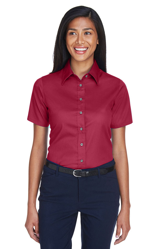 Harriton Ladies' Easy Blend Short-Sleeve Twill Shirt with Stain-