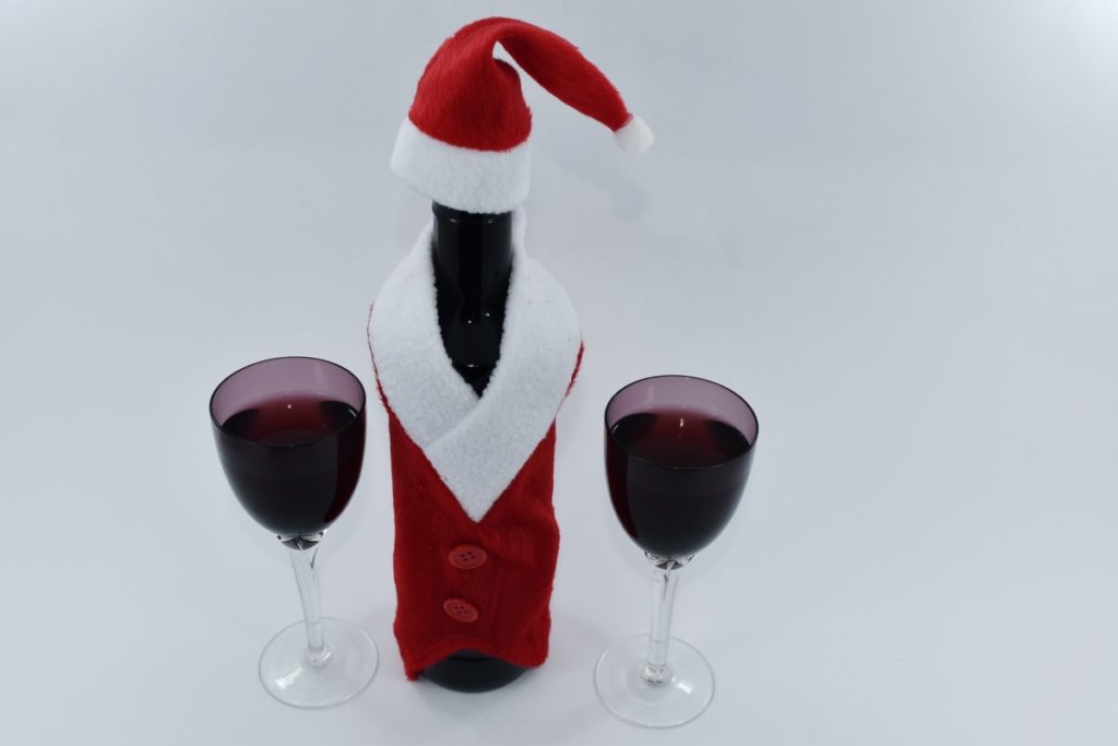 Wine and glasses santa christmas gift