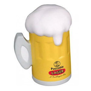 A custom stress ball with shape of a foaming beer mug