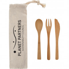 Set of custom eco-friendly bamboo utensils for giveaway to customers